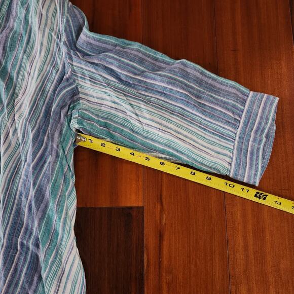 Coldwater Creek blue white purple striped 100% linen button up Top sz 2X 20-22 - Picture 5 of 7